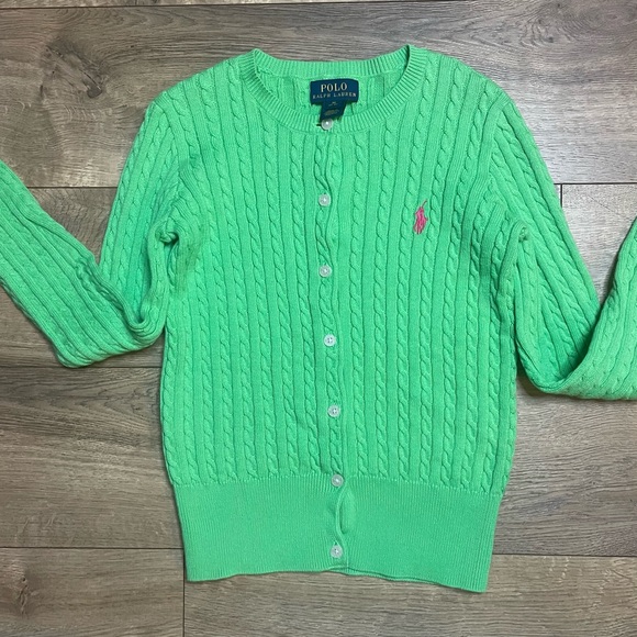 Polo by Ralph Lauren Vibrant Green Cable Knit Cardigan Sz M (8-10) - Picture 2 of 8